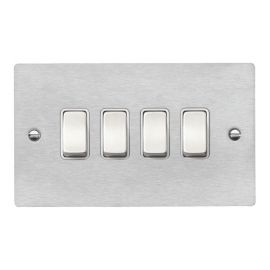 Hamilton 84R24SS-W Sheer Satin Steel 4 Gang 10AX 2 Way Plate Switch - Steel and White Insert