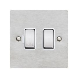 Hamilton 84SPSS-W Sheer Satin Steel 1 Gang 13A 2 Pole Switched Fused Spur Unit - Steel and White Insert