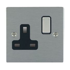 Hamilton 84SS1SS-B Sheer Satin Steel 1 Gang 13A 2 Pole Switched Socket - Steel and Black Insert
