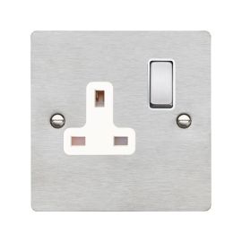 Hamilton 84SS1SS-W Sheer Satin Steel 1 Gang 13A 2 Pole Switched Socket - Steel and White Insert