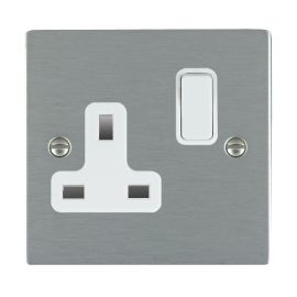 Hamilton 84SS1WH-W Sheer Satin Steel 1 Gang 13A 2 Pole Switched Socket - White Insert image