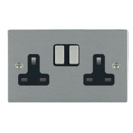 Hamilton 84SS2SS-B Sheer Satin Steel 2 Gang 13A 2 Pole Switched Socket - Steel and Black Insert