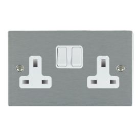 Hamilton 84SS2WH-W Sheer Satin Steel 2 Gang 13A 2 Pole Switched Socket - White Insert