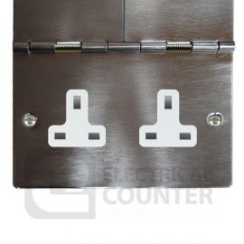 Satin Nickel 2 Gang 13A Unswitched Floor Socket image