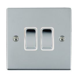 Hamilton 87R22BC-W Sheer Bright Chrome 2 Gang 10AX 2 Way Plate Switch - Chrome and White Insert
