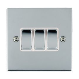 Hamilton 87R23BC-W Sheer Bright Chrome 3 Gang 10AX 2 Way Plate Switch - Chrome and White Insert