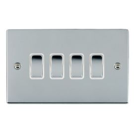 Hamilton 87R24BC-W Sheer Bright Chrome 4 Gang 10AX 2 Way Plate Switch - Chrome and White Insert