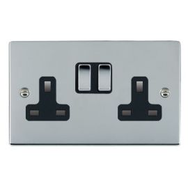 Hamilton 87SS2BC-B Sheer Bright Chrome 2 Gang 13A 2 Pole Switched Socket - Chrome and Black Insert image