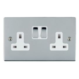 Hamilton 87SS2BC-W Sheer Bright Chrome 2 Gang 13A 2 Pole Switched Socket - Chrome and White Insert