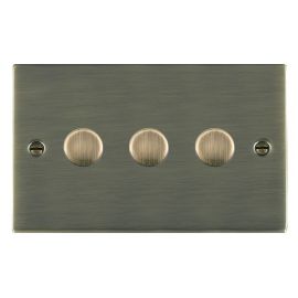 Hamilton 893X40 Sheer Antique Brass 3 Gang 400W 2 Way Resistive Leading Edge Push-Type Rotary Dimmer Switch image