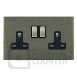 Hamilton 89CSS2AB-B Sheer CFX Antique Brass 2 Gang 13A Double Pole Switched Socket - Black Insert image