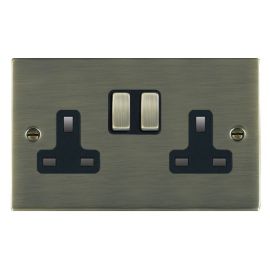 Hamilton 89SS2AB-B Sheer Antique Brass 2 Gang 13A 2 Pole Switched Socket
