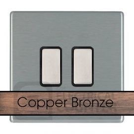 Hamilton 8CBC2XTMBK-B Sheer CFX Copper Bronze 2 Gang 250W/210VA Multi-Way Resistive-Inductive Trailing Edge Master Touch Dimmer - Black Insert image
