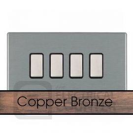 Hamilton 8CBC4XTMBK-B Sheer CFX Copper Bronze 4 Gang 250W/210VA Multi-Way Resistive-Inductive Trailing Edge Master Touch Dimmer - Black Insert image