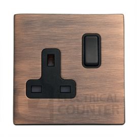 Hamilton 8CBCSS1BL-B Sheer CFX Copper Bronze 1 Gang 13A Double Pole Switched Socket - Black Insert