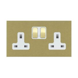 Hamilton 8G22SS2SB-W Sheer G2 Satin Brass 2 Gang 13A 2 Pole Switched Socket - White Insert image