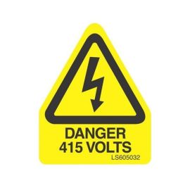"DANGER 415 VOLTS" Triangle Electrical Safety Labels - Roll of 100 image