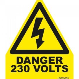 "DANGER 230 VOLTS" Triangle Electrical Safety Labels - Roll of 100 image