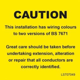"CAUTION WIRING COLOURS BS7671" Electrical Safety Labels - Roll of 100