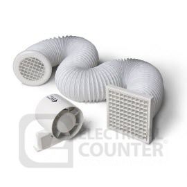 Manrose SF100SB 100mm 4 Inch Axial Shower Fan Kit with PVC Ducting And Wall Grilles image
