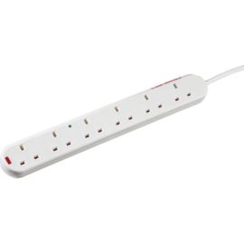 Knightsbridge 2006S2M White 6 Gang 13A 2000mm Cable Surge Protected Neon Extension Lead