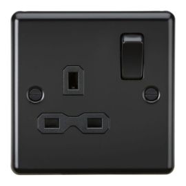 Knightsbridge CL7MBB Rounded Edge Matt Black 1 Gang 13A Double Pole Switched Socket image