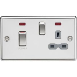 Knightsbridge CL83MNPCG Rounded Edge Polished Chrome 45A 2 Pole 13A Switched Socket Neon Cooker Unit - Grey Insert