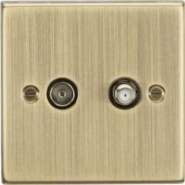 Knightsbridge CS014AB Square Edge Antique Brass 2 Gang Isolated TV and Satellite TV Outlet image