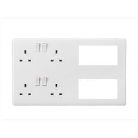 Knightsbridge CU298MM Curved Edge White 2x2 Gang 13A 8 Module Switched Socket Multimedia Combination Plate