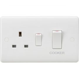 Knightsbridge CU8333W Curved Edge White with White Rocker 45A 2 Pole Cooker Switch 13A Switched Socket image