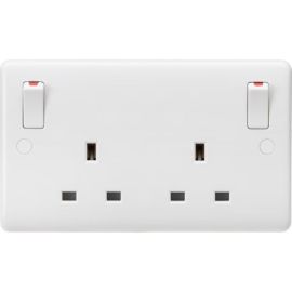 Knightsbridge CU9001 Curved Edge White 2 Gang 13A 2 Pole Outboard Rockers Switched Socket