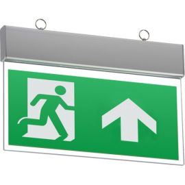 Knightsbridge EMSWING Brushed Chrome IP20 4W 332mm Maintained or Non-Maintained Ceiling Mounted LED Emergency Exit Sign image