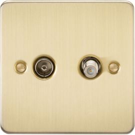 Knightsbridge FP0140BB Flat Plate Brushed Brass 2 Gang Isolated TV and SAT TV Outlet