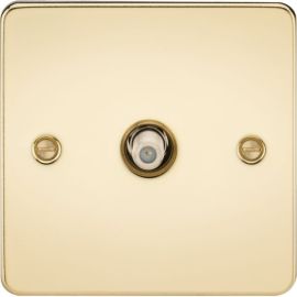 Knightsbridge FP0150PB Flat Plate Polished Brass 1 Gang Non-Isolated Satellite TV Outlet image
