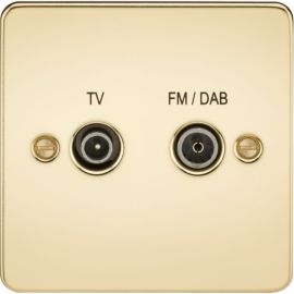 Knightsbridge FP0160PB Flat Plate Polished Brass 2 Gang Screened TV FM Diplex Outlet image