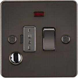 Knightsbridge FP6300FGM Flat Plate Gunmetal 13A Flex Outlet Neon Switched Fused Spur Unit image