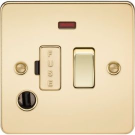 Knightsbridge FP6300FPB Flat Plate Polished Brass 13A Flex Outlet Neon Switched Fused Spur Unit