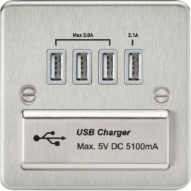 Knightsbridge FPQUADBCG Flat Plate Brushed Chrome 4x USB-A 5.1A Charger Outlet - Grey Insert image