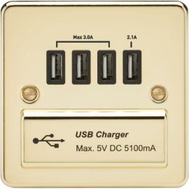 Knightsbridge FPQUADPB Flat Plate Polished Brass 4x USB-A 5.1A Charger Outlet image