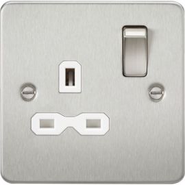 Knightsbridge FPR7000BCW Flat Plate Brushed Chrome 1 Gang 13A 2 Pole Switched Socket - White Insert