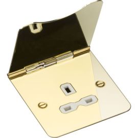 Knightsbridge FPR7UPBW Flat Plate Polished Brass 1 Gang 13A Unswitched Floor Socket image