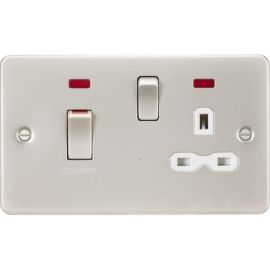 Knightsbridge FPR83MNPLW Flatplate Pearl 45A 2 Pole Switch 13A Switched Socket Neon Cooker Unit - White Insert image