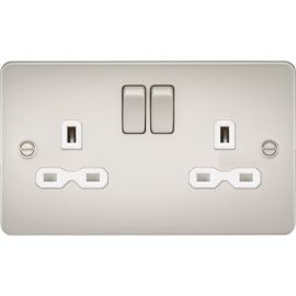 Knightsbridge FPR9000PLW Pearl Flat Plate 2 Gang 13A 2 Pole Switched Socket - White Insert image