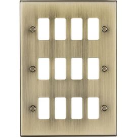 Knightsbridge GDCS12AB Grid Antique Brass 12 Gang Square Edge Front Plate
