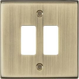 Knightsbridge GDCS2AB Grid Antique Brass 2 Gang Square Edge Front Plate