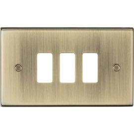 Knightsbridge GDCS3AB Grid Antique Brass 3 Gang Square Edge Front Plate
