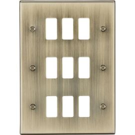 Knightsbridge GDCS9AB Grid Antique Brass 9 Gang Square Edge Front Plate image