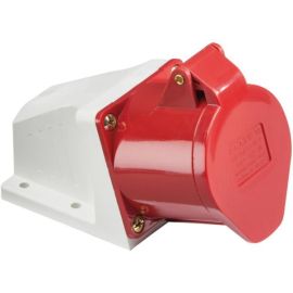Knightsbridge IN0020 Red IP44 415A 32A 3 Pole Neutral Earth Angled Surface Mount Socket