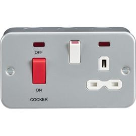 Knightsbridge MR8333N Metal Clad 2 Gang 45A 2 Pole Cooker Switch 13A Neon Switched Socket image