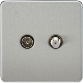Knightsbridge SF0140BC Screwless Brushed Chrome 2 Gang Isolated TV and Satellite TV Outlet
